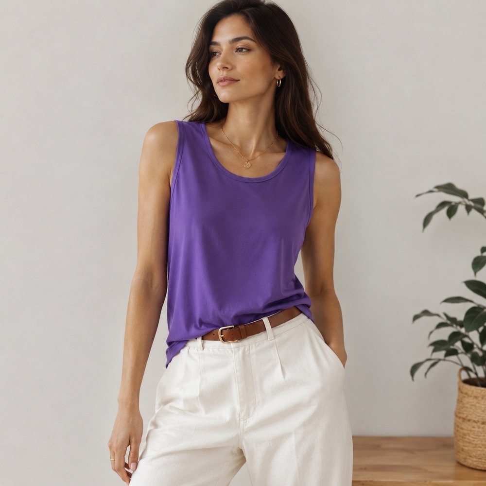 Susan Graver Liquid Knit Tank Top Purple Sleeveless Scoop Neck Womens Small